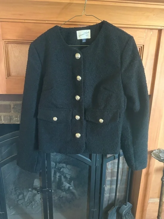 Universal Thread Black Bouclé Gold Metal Lady Button-Front Jacket Size S - Picture 2 of 9